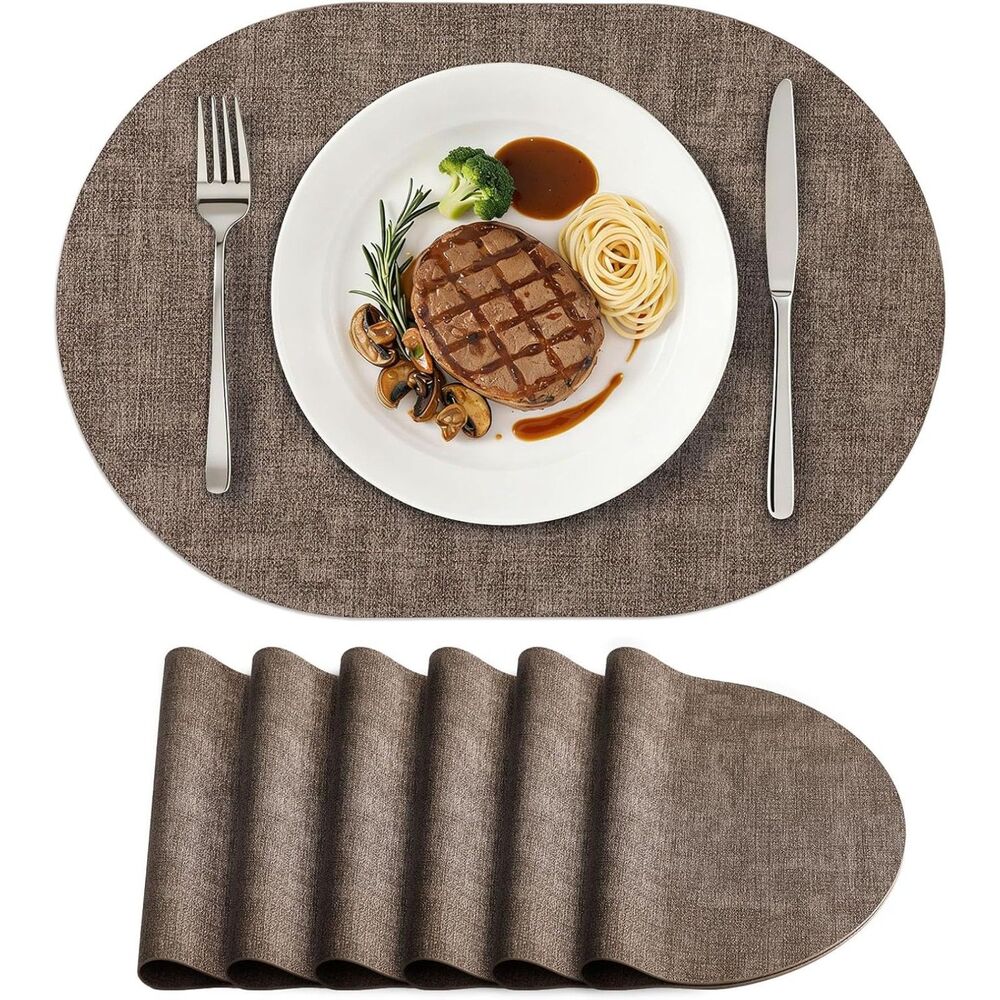 Placemats Set of 6, 11.8 x 17 Inch, Dark Brown